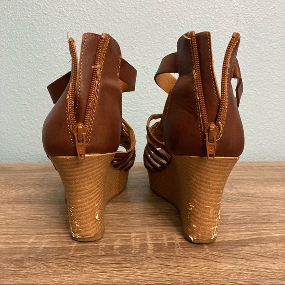 American Eagle Gladiator Peep Toe Wedge Heels - Brown - Size 11 - Picture 5 of 8
